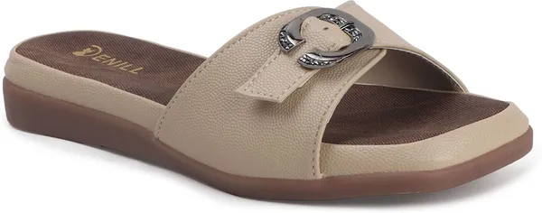 Beige_Synthetic_Leather_Flats_For_Women