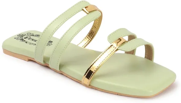 Green_Synthetic_Leather_Flats_For_Women