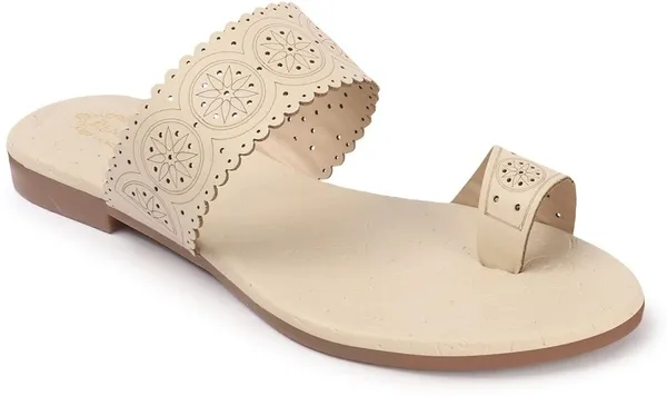 Beige_Synthetic_Leather_Flats_For_Women