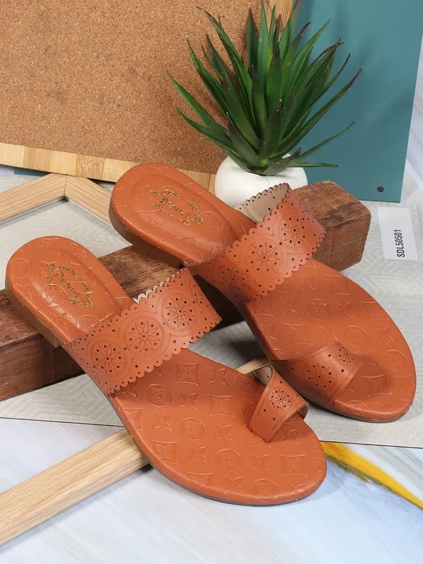 Tan_Synthetic_Leather_Flats_For_Women