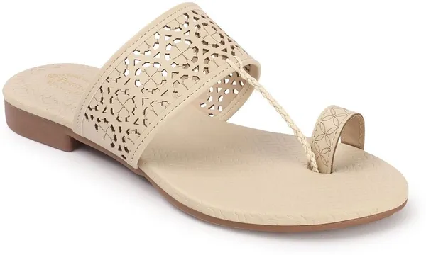 Beige_Synthetic_Leather_Flats_For_Women