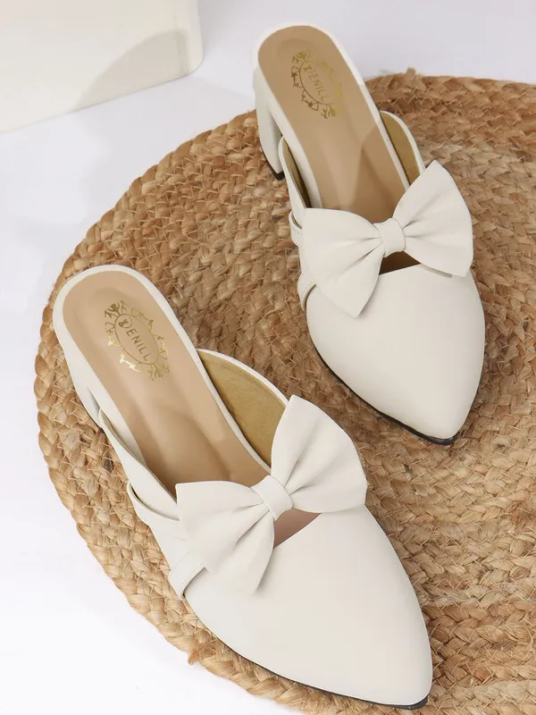 Beige_Synthetic_Leather_Heels_For_Women