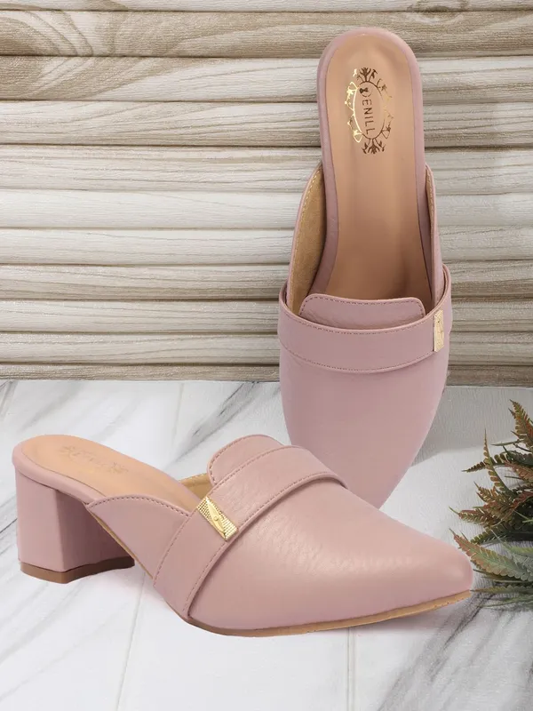 Pink_Synthetic_Leather_Heels_For_Women