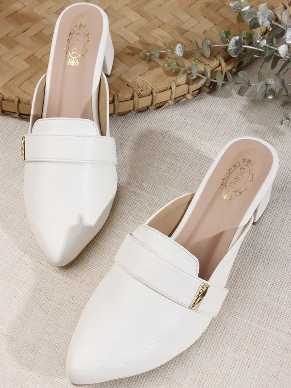 White_Synthetic_Leather_Heels_For_Women