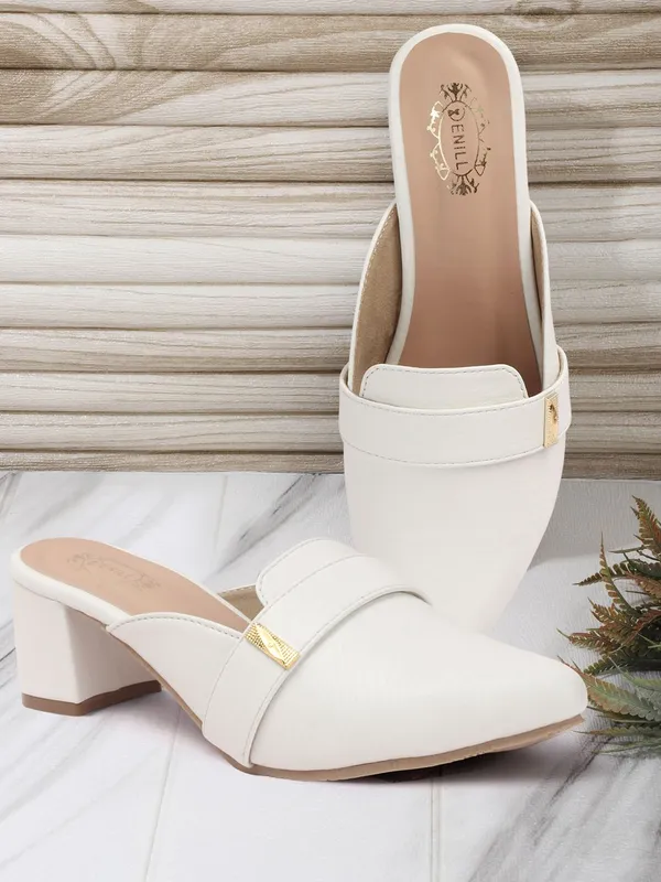 White_Synthetic_Leather_Heels_For_Women