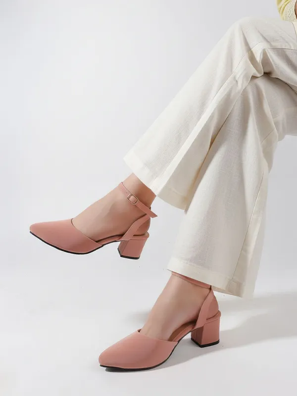 Pink_Synthetic_Leather_Heels_For_Women