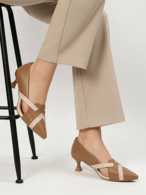 Beige_Synthetic_Leather_Heels_For_Women