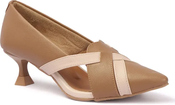 Beige_Synthetic_Leather_Heels_For_Women