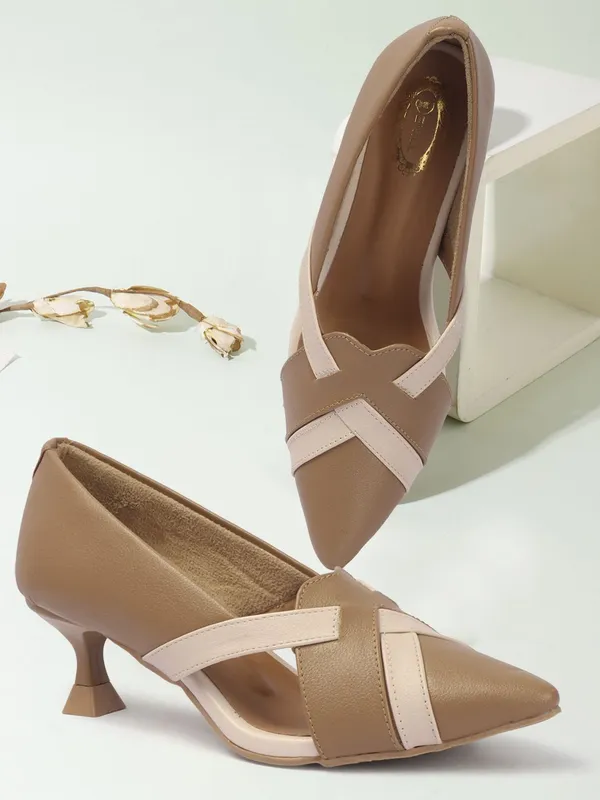 Beige_Synthetic_Leather_Heels_For_Women