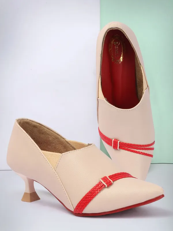 Beige_Synthetic_Leather_Heels_For_Women
