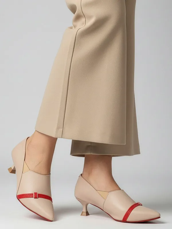 Beige_Synthetic_Leather_Heels_For_Women