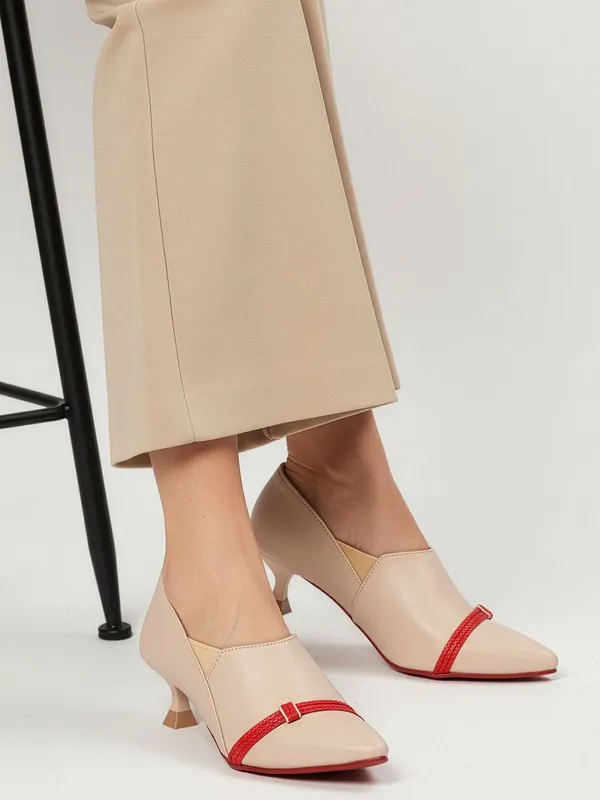 Beige_Synthetic_Leather_Heels_For_Women