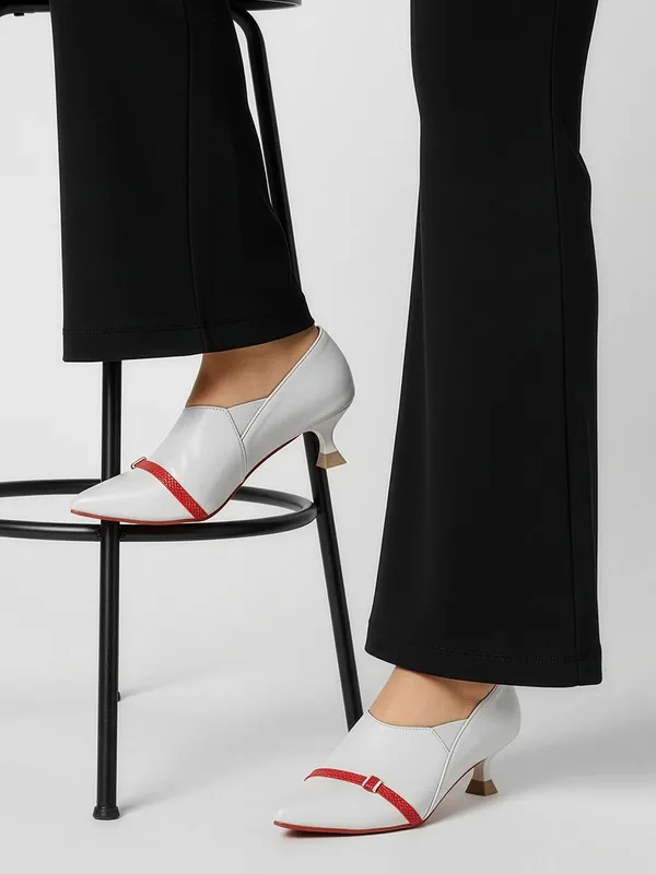 White_Synthetic_Leather_Heels_For_Women