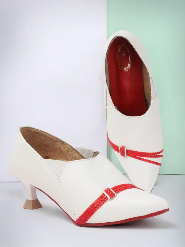White_Synthetic_Leather_Heels_For_Women