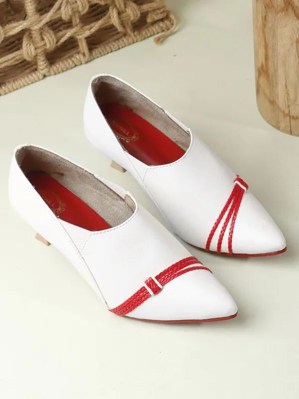 White_Synthetic_Leather_Heels_For_Women