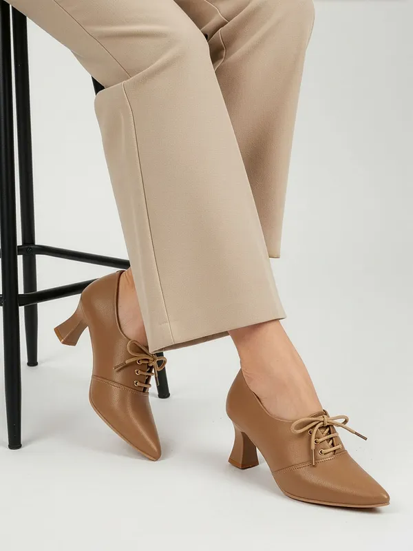 Beige_Synthetic_Leather_Heels_For_Women