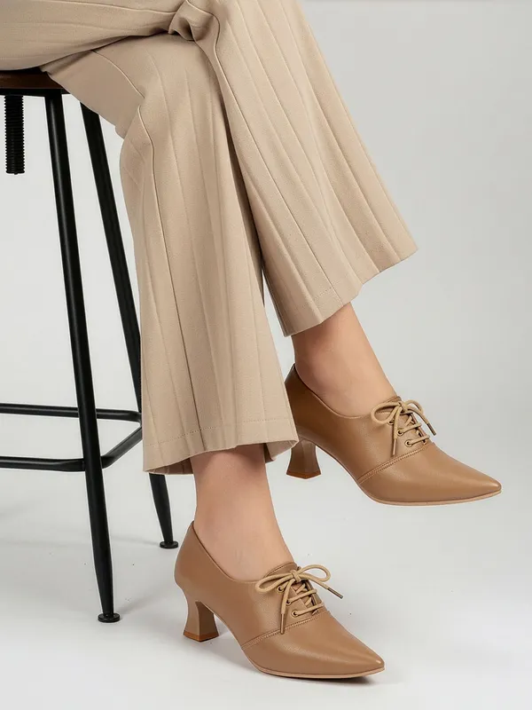Beige_Synthetic_Leather_Heels_For_Women