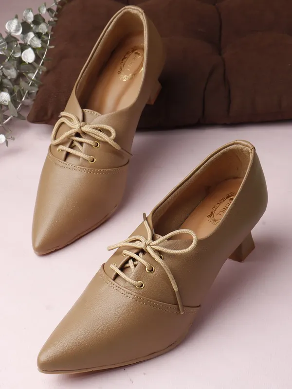 Beige_Synthetic_Leather_Heels_For_Women
