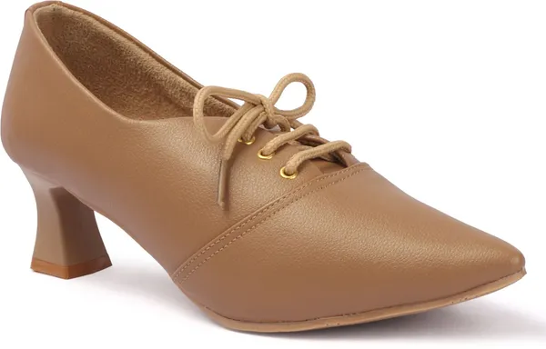 Beige_Synthetic_Leather_Heels_For_Women
