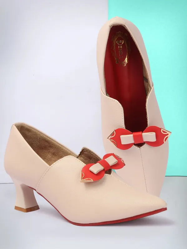 Beige_Synthetic_Leather_Heels_For_Women