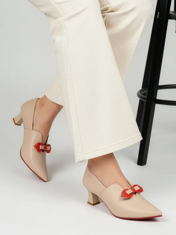 Beige_Synthetic_Leather_Heels_For_Women