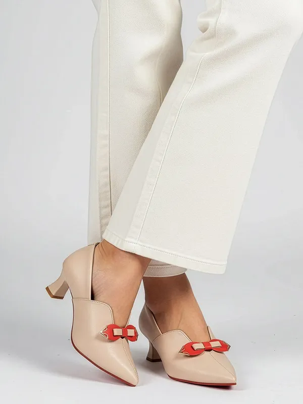 Beige_Synthetic_Leather_Heels_For_Women