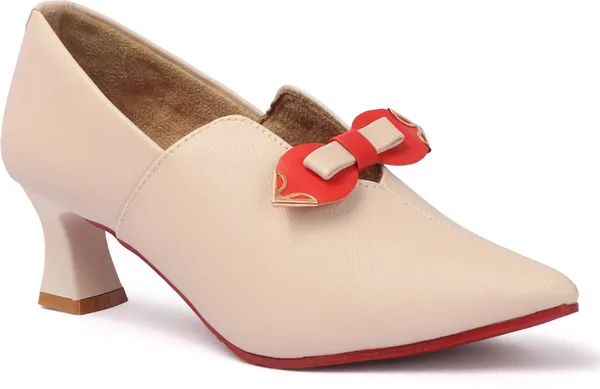 Beige_Synthetic_Leather_Heels_For_Women
