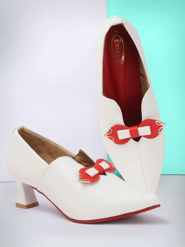White_Synthetic_Leather_Heels_For_Women