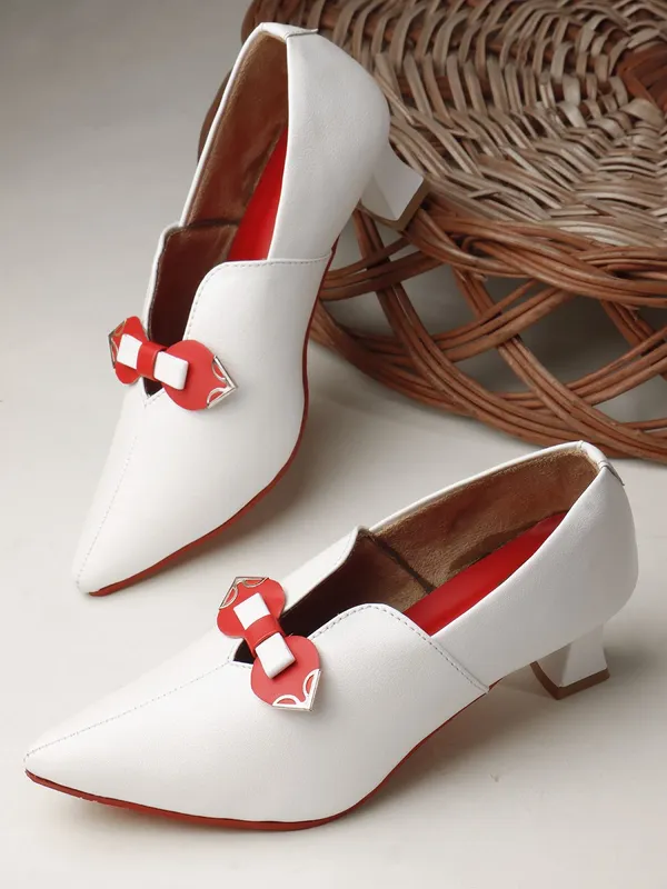 White_Synthetic_Leather_Heels_For_Women