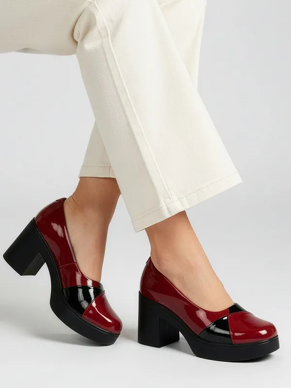 Maroon_Synthetic_Leather_Heels_For_Women