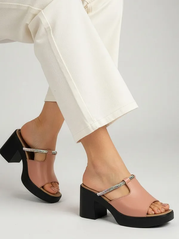 Pink_And_Black_Synthetic_Leather_Heels_For_Women