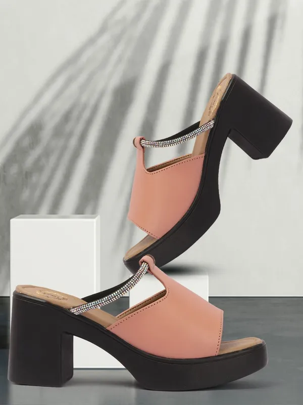 Pink_And_Black_Synthetic_Leather_Heels_For_Women