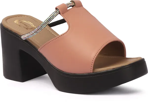 Pink_And_Black_Synthetic_Leather_Heels_For_Women