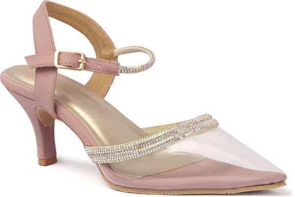 Pink_Synthetic_Leather_Heels_For_Women