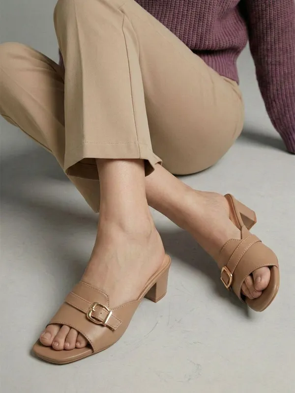 Beige_Synthetic_Leather_Heels_For_Women