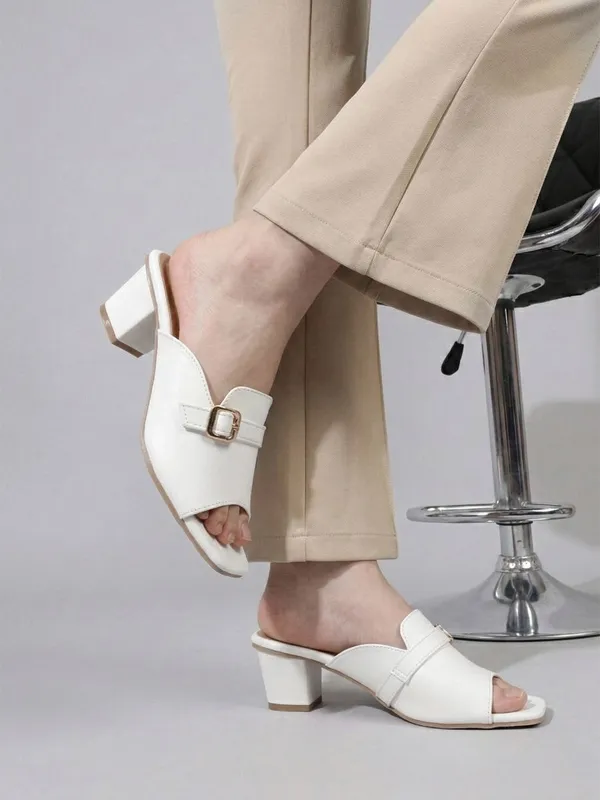 White_Synthetic_Leather_Heels_For_Women