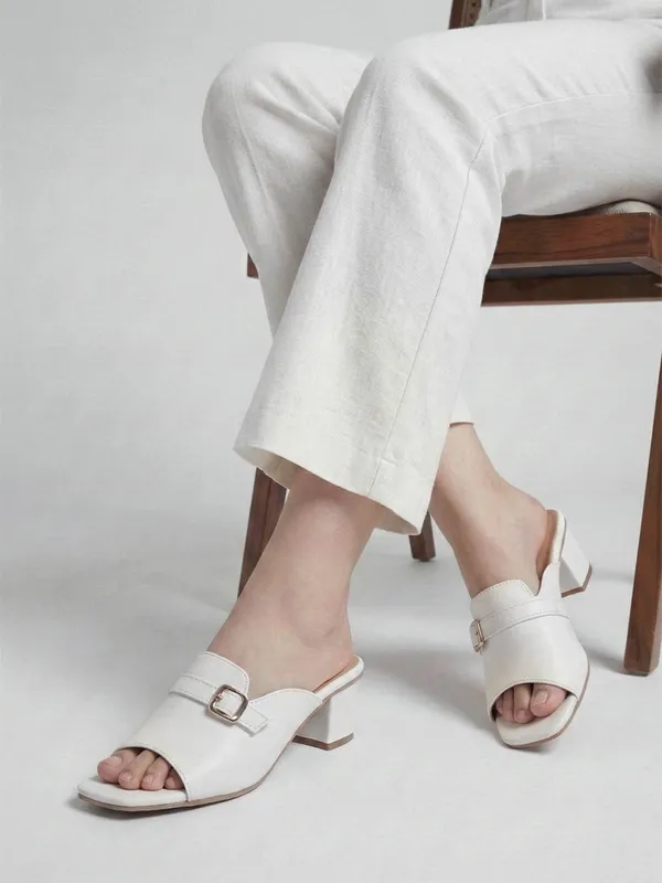 White_Synthetic_Leather_Heels_For_Women