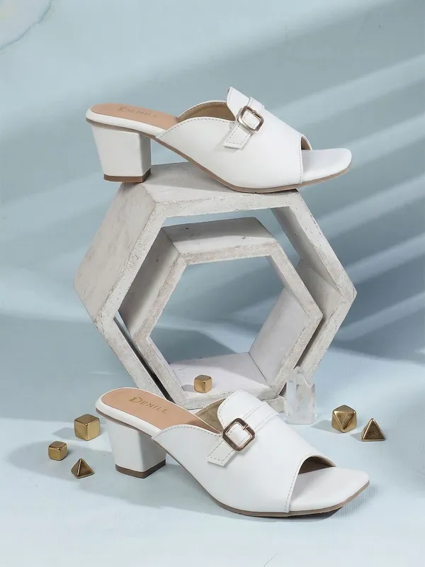 White_Synthetic_Leather_Heels_For_Women