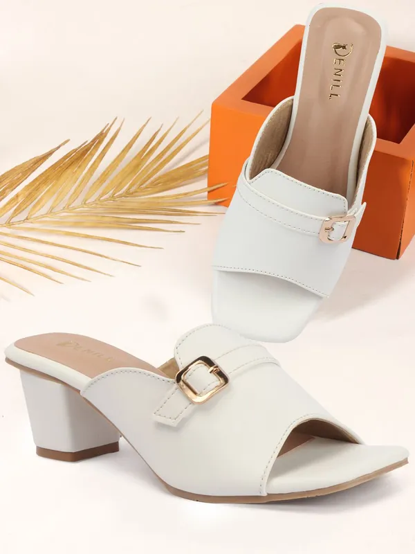 White_Synthetic_Leather_Heels_For_Women