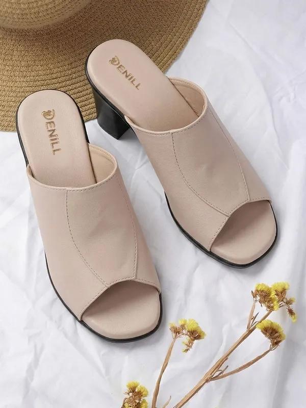 Beige_Synthetic_Leather_Heels_For_Women