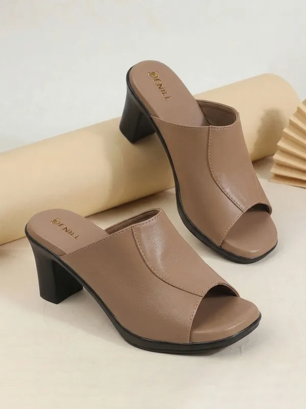 Beige_Synthetic_Leather_Heels_For_Women