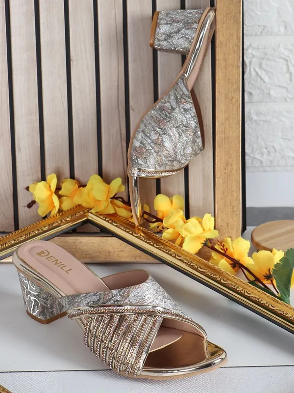 Gold_Synthetic_Leather_Heels_For_Women