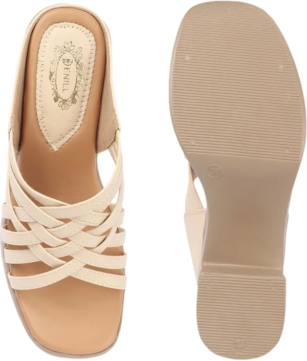 Cream_Synthetic_Leather_Heels_For_Women