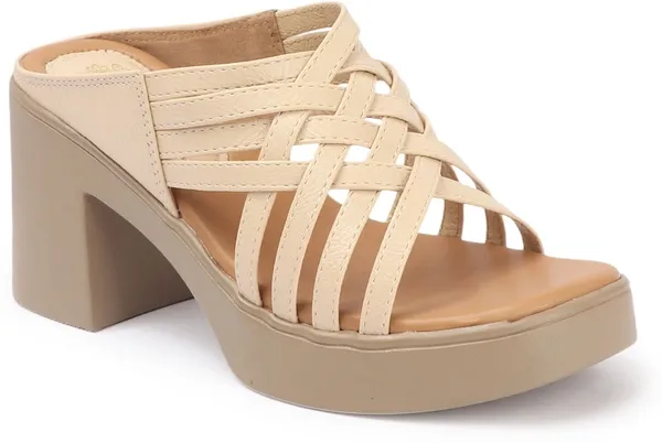 Cream_Synthetic_Leather_Heels_For_Women