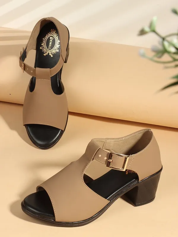 Beige_Synthetic_Leather_Heels_For_Women