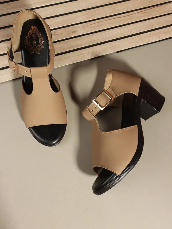 Beige_Synthetic_Leather_Heels_For_Women