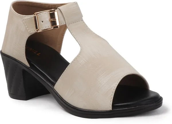 Cream_Synthetic_Leather_Heels_For_Women