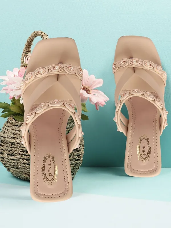 Beige_Synthetic_Leather_Heels_For_Women