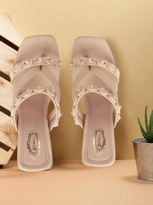 Beige_Synthetic_Leather_Heels_For_Women