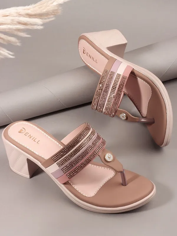 Beige_Synthetic_Leather_Heels_For_Women